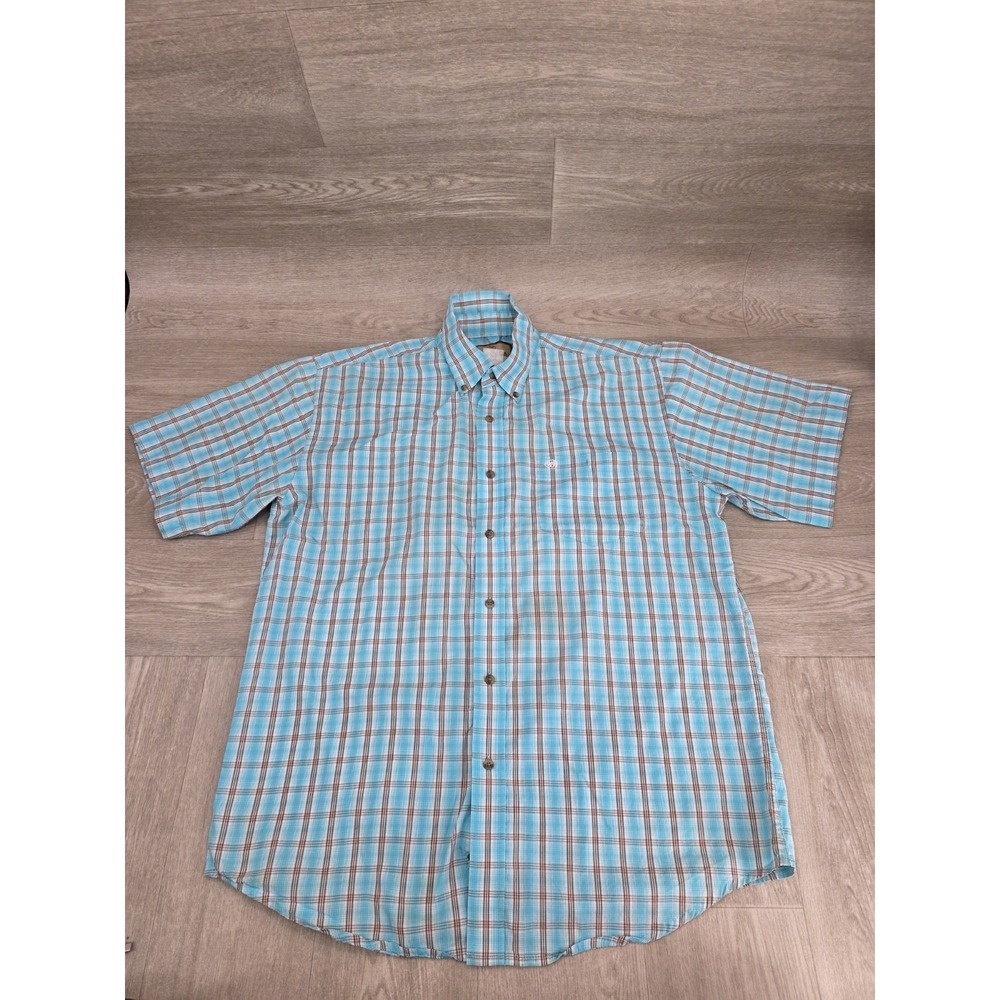 Wrangler Men's Plaid‎ Button-Down Shirt Blue Brown White Short Sleeve Size 2XL